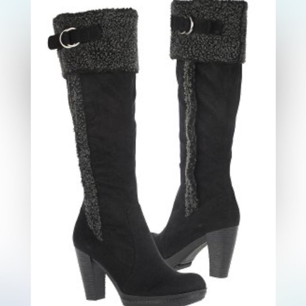 BNIB Naturalizer Trinity Black Faux Suede and Shearling Boots - 7.5M Wide Calf